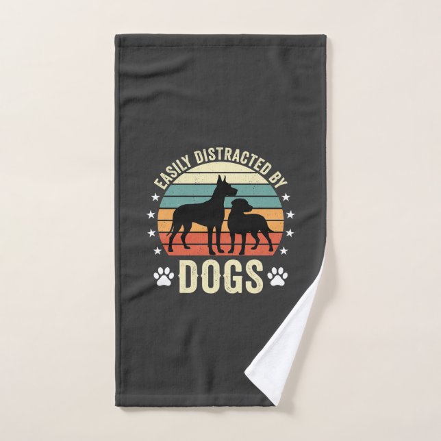 Facilement distrait par les chiens Vintage Retro C (Serviette à main)
