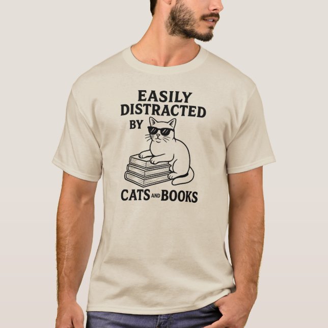 Facilement distrait par T-shirt Chats et Livres (Devant)