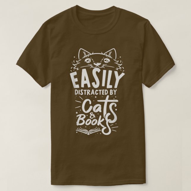 Facilement distrait par T-shirt Chats et Livres (Design devant)