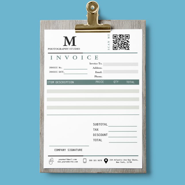 Facture commerciale Reçu de vente Monogramme Code  (Modern Invoice Sales Receipt Small Business)