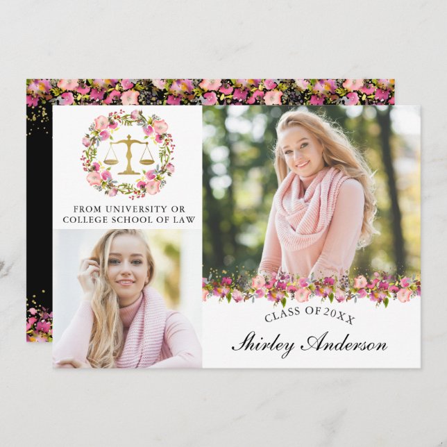 Faculté de droit Floral 2 Faire-part photo (Devant / Derrière)