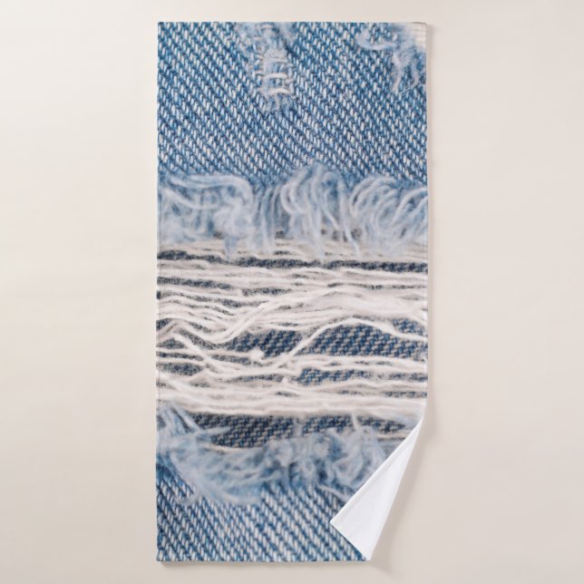 Faded jeans bleus déchirés, Textures déchiré jeans (Serviette de bain)