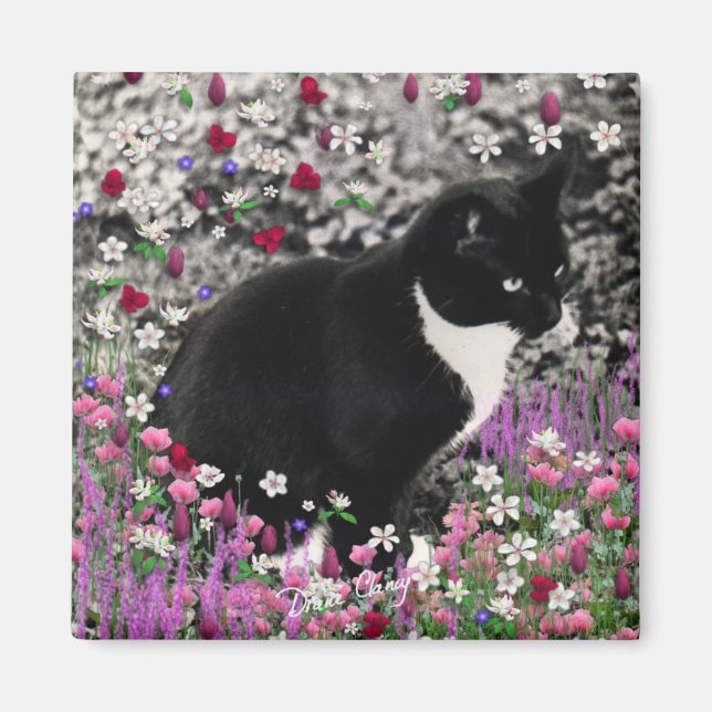 Failles dans Flowers II Magnet - Tuxedo Cat (Devant)