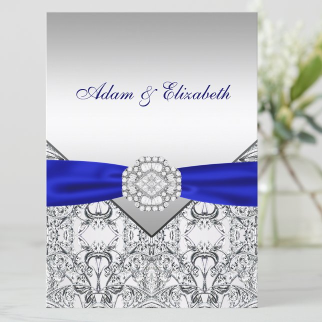 Faire Argent Et Invitations De Mariage Bleu Royal (Beautiful royal blue and silver invitation. Simply add your event details to the front and back.)
