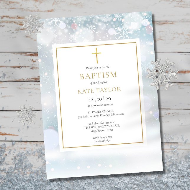 Faire baptême d'hiver Flocons de neige Invitation (Créateur téléchargé)