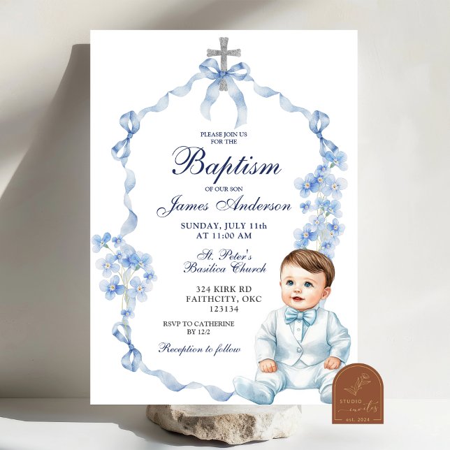 Faire baptême invitation fleur sauvage bleue (Créateur téléchargé)