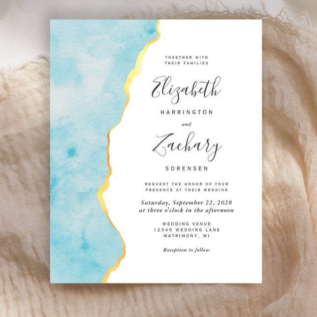 Faire carte de mariage à l'aquarelle bleu agate (Créateur téléchargé)