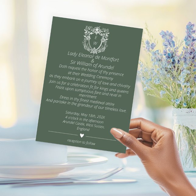 Faire carte de mariage à monogramme de blason vert (Créateur téléchargé)