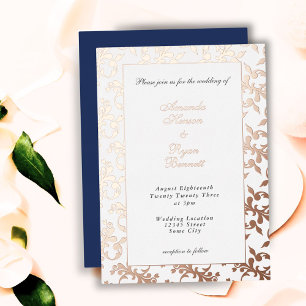 Faire carte de mariage au motif rococo en or