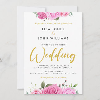 Faire carte de mariage aux roses roses aquarelle é