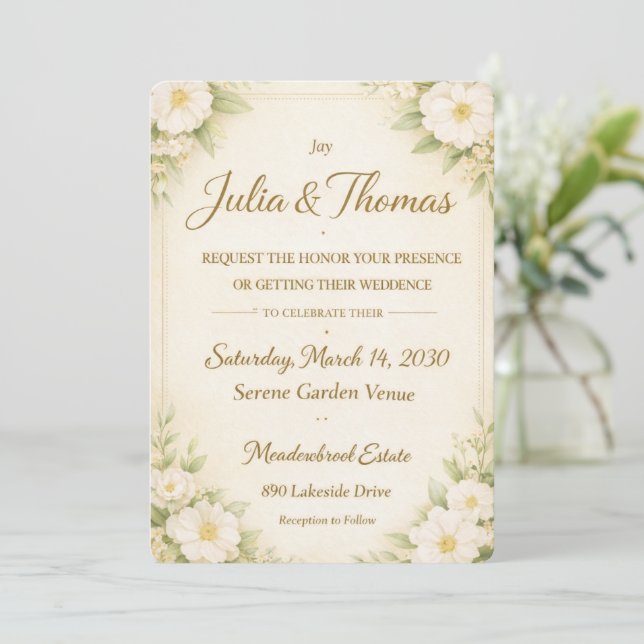 Faire carte de mariage Florale orange Élégante Tem (Debout devant)
