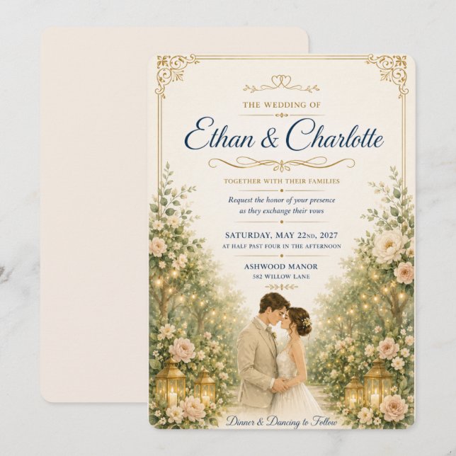 Faire carte de mariage Florale orange Temp (Devant / Derrière)