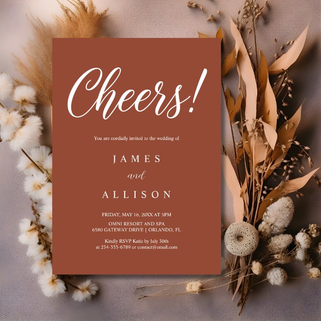 Faire carte de mariage Terracotta écriture Cheers  (Créateur téléchargé)