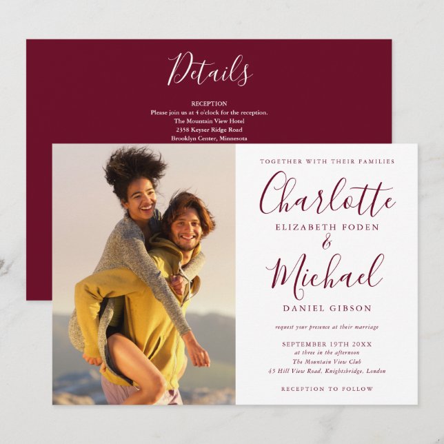 Faire carte de mariage tout-en-un en écriture Bour (Devant / Derrière)