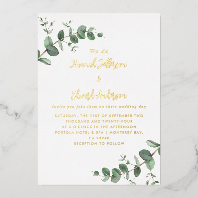 faire carte de mariage verte Eucalyptus botanique (Recto)