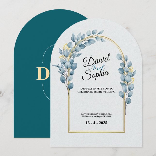 Faire carte d'invitation de mariage à arche de ver (Devant / Derrière)