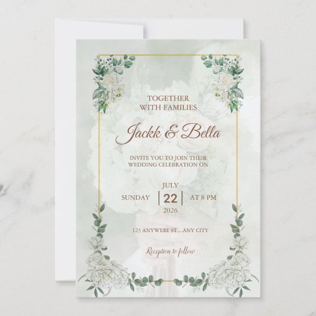 Faire carte d'invitation de mariage à cadre doré a (Devant)