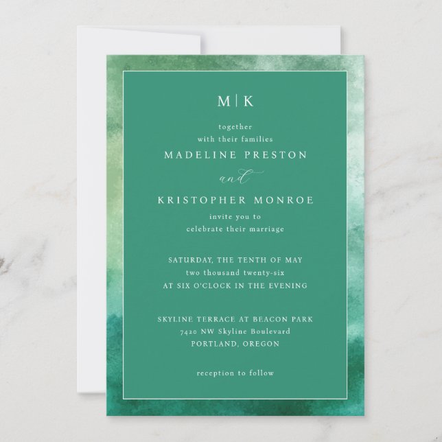 Faire carte d'invitation de mariage à l'aquarelle  (Devant)