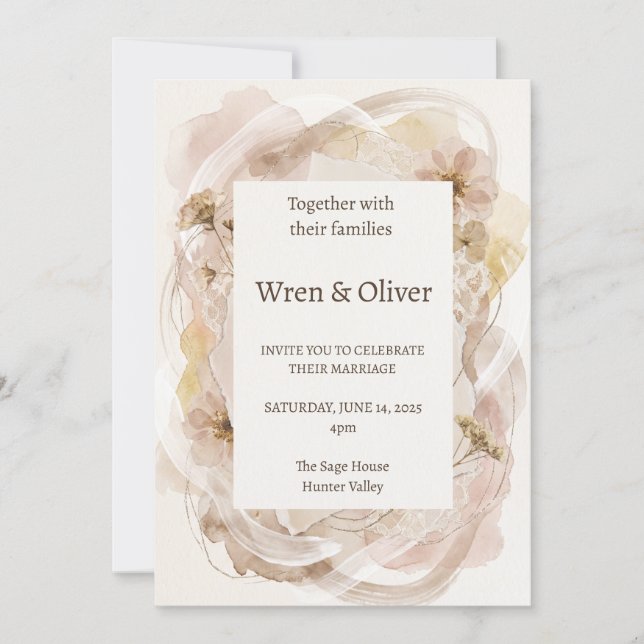 Faire carte d'invitation de mariage à l'aquarelle  (Devant)