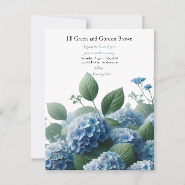 Faire carte d'invitation de mariage aux hortensias (Devant)