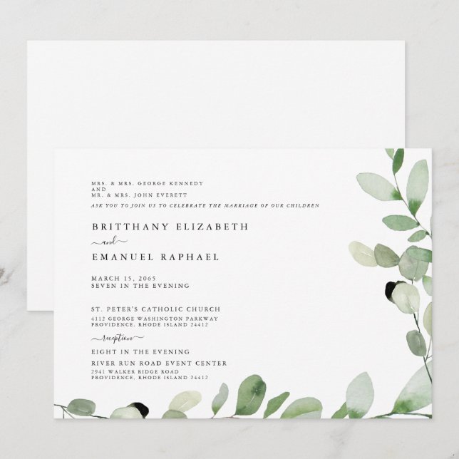 Faire carte d'invitation de mariage blanche avec l (Devant / Derrière)