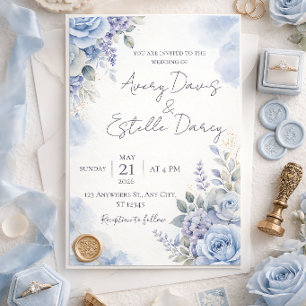 Faire carte d'invitation de mariage bleu poussiére