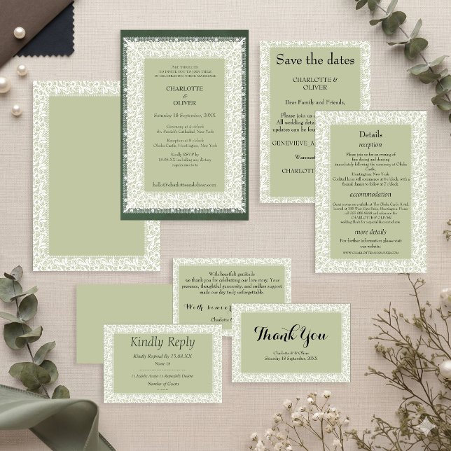 Faire carte d'invitation de mariage classique vert (Créateur téléchargé)