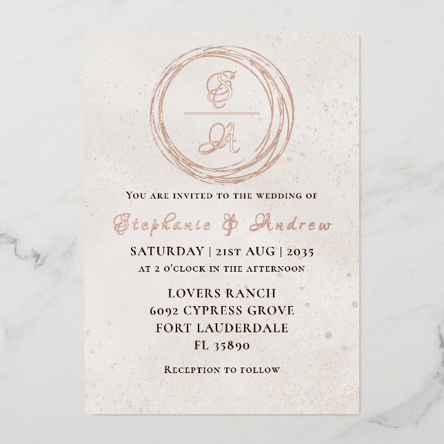 Faire carte d'invitation de mariage en or rose ave (Recto)