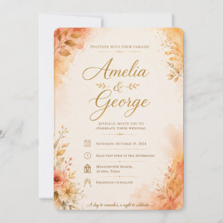 Faire carte d'invitation de mariage Floral orange