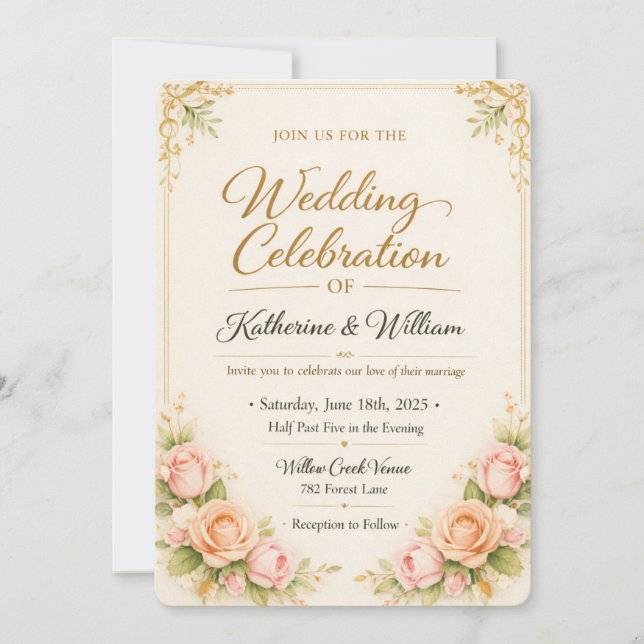 Faire carte d'invitation de mariage Floral orange  (Devant)