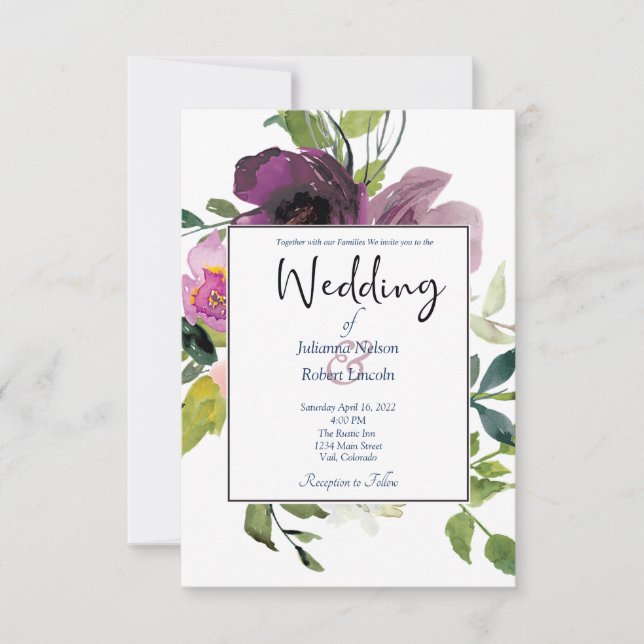 Faire carte d'invitation de mariage florale rose e (Devant)