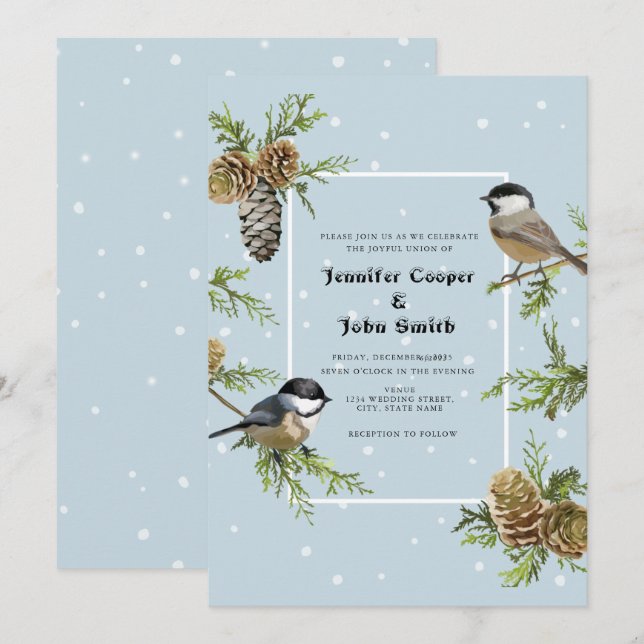 Faire carte d'invitation de mariage hivernal avec  (Devant / Derrière)