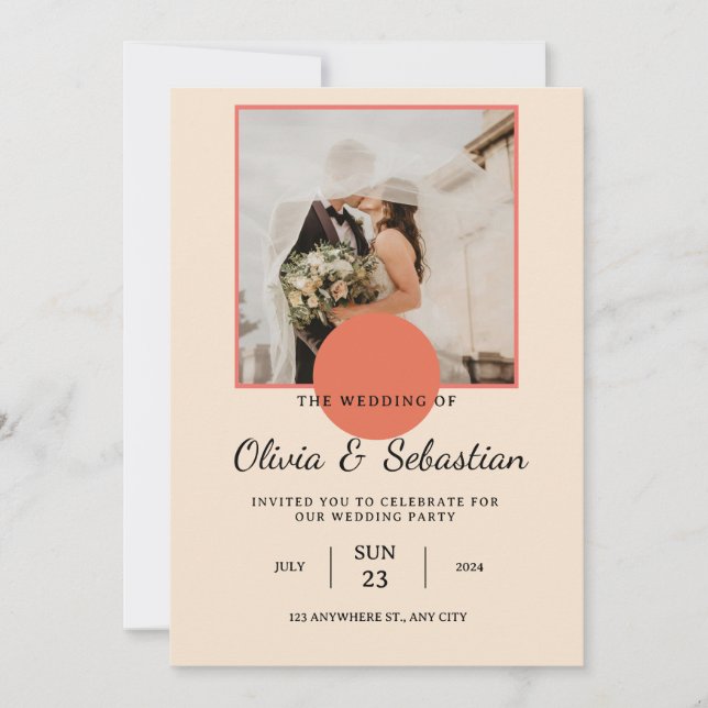 Faire carte d'invitation de mariage photo orange g (Devant)