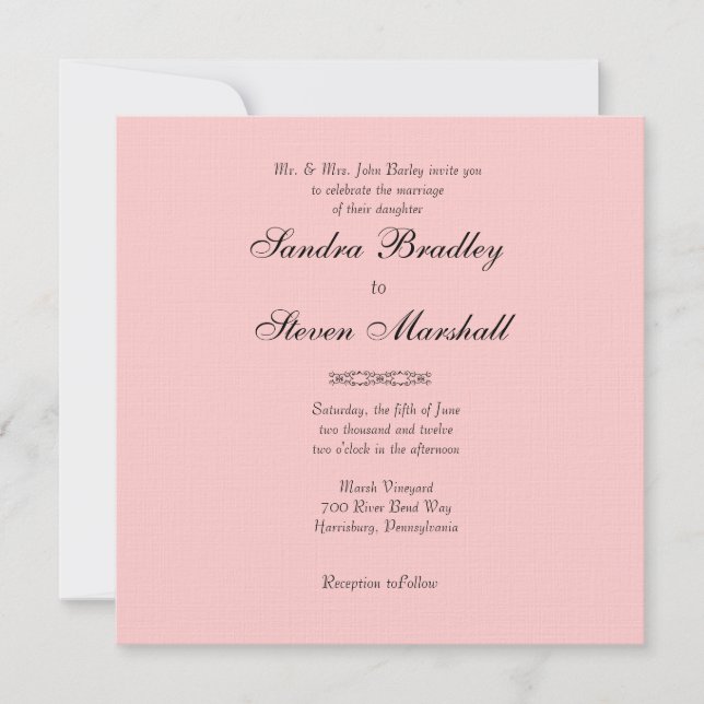 Faire carte d'invitation de mariage rose (Devant)