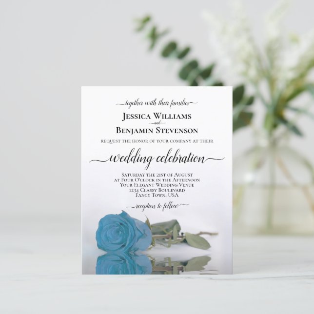 Faire carte d'invitation de mariage turquoise élég (Debout devant)