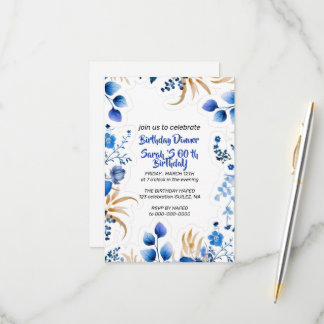 Faire carte d'invitation florale bébé bleu et arge