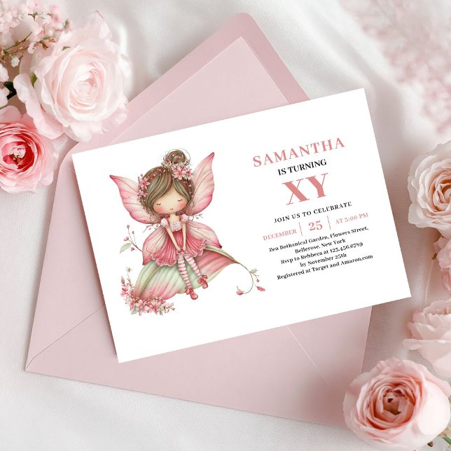 Faire carte d'invitation florale rose pour l'anniv (Whimsy Fairy Girl Birthday Blush Floral Invitation)