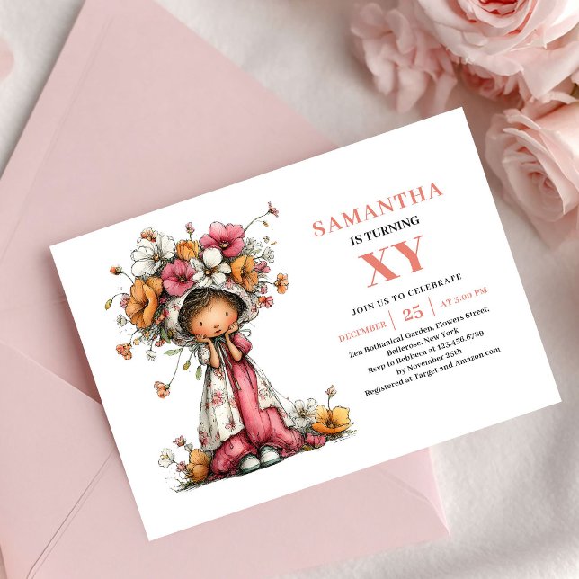 Faire carte d'invitation rose pâle pour l'annivers (Cozy Fairy Girl Birthday Blush Pink invitation)