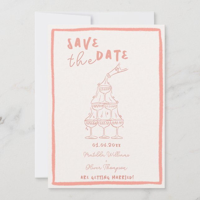 Faire carte d'invitation rose pour sauver la date (Devant)