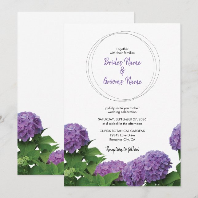 Faire Cartes de Mariage aux Hortensias Violets (Devant / Derrière)
