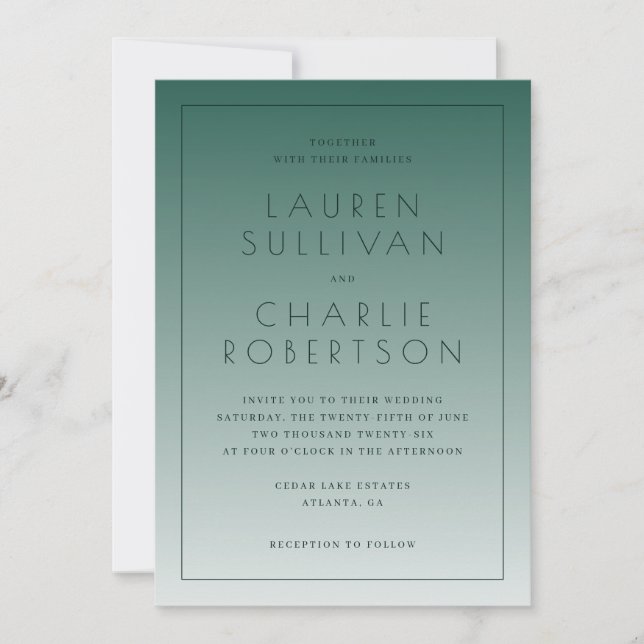 Faire Cartes de Mariage avec Dégradé de Teal Éléga (Devant)