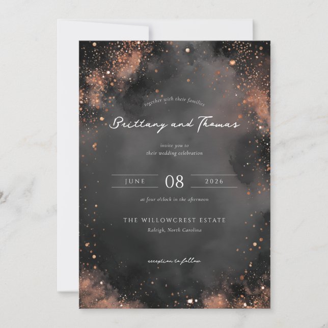 Faire Cartes d'Invitation de Mariage Grises Étince (Devant)