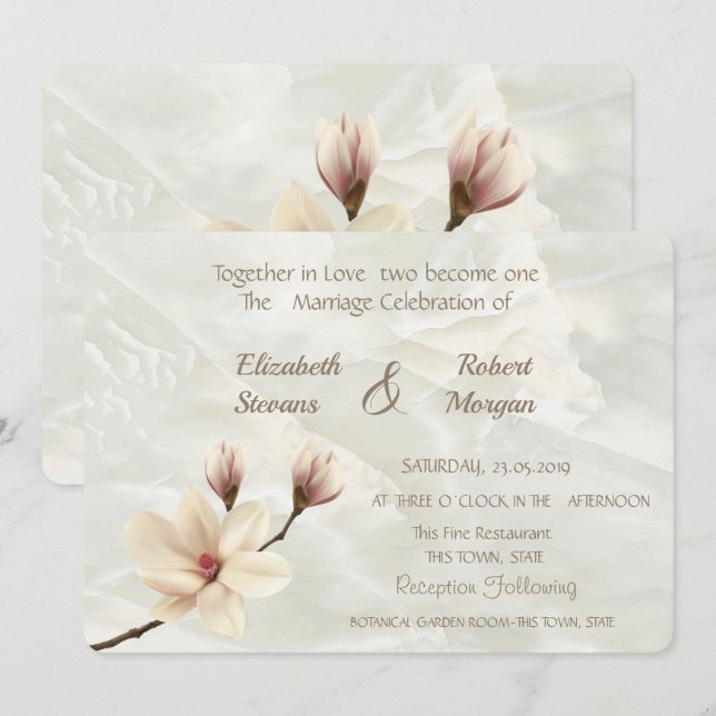 Faire Chic Magnolia, Invitation de Mariage en Marb (Devant / Derrière)