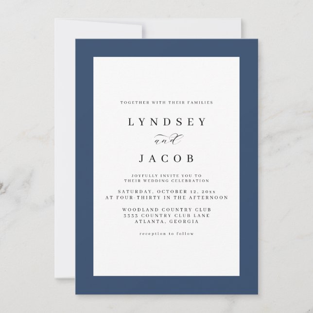 Faire Classique Invitation de Mariage Bleu Classiq (Devant)