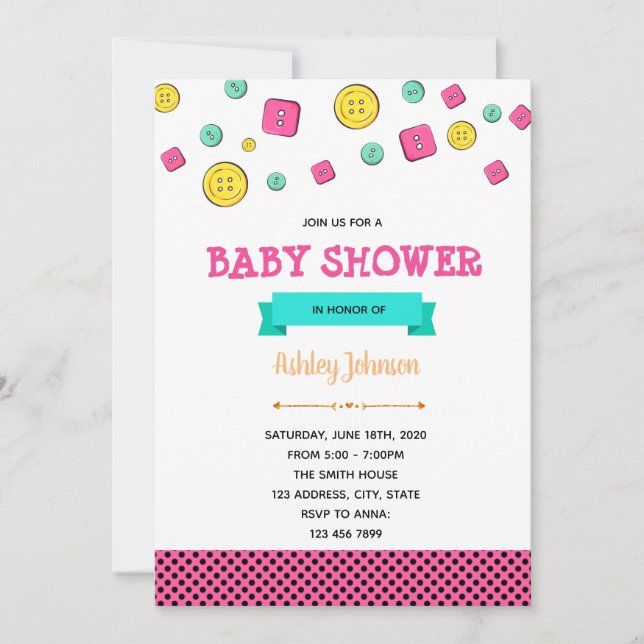 Faire comme un bouton invitation pour baby shower (Devant)