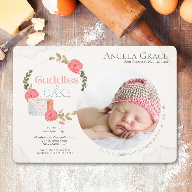 Faire connaissance avec bébé Invitation Câlins & G (Invite you friends and family to cuddle, eat cake and meet baby with this adorable invitation.)