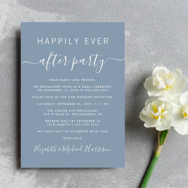 Faire Connaître Dusty Blue Invitation de Réception (From private vows to a grand party - invite family and friends to celebrate your marriage!)