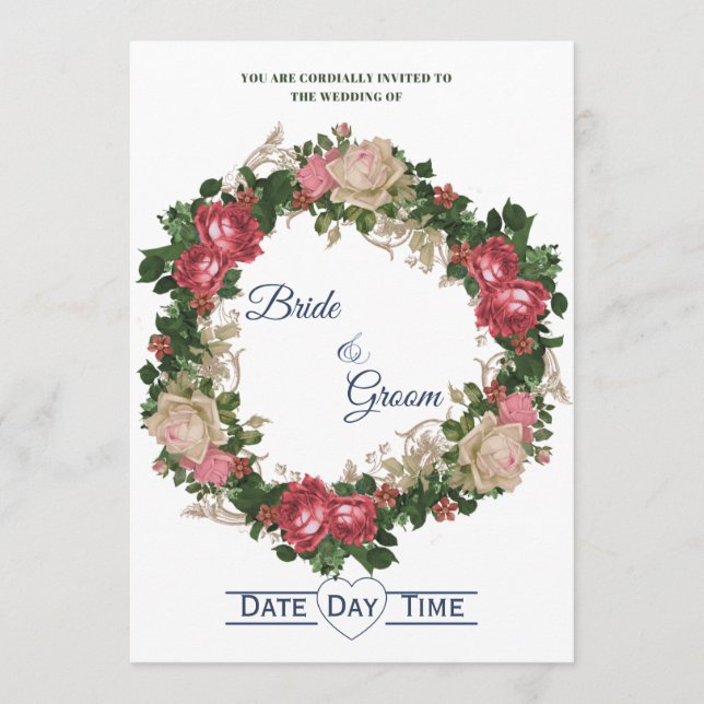 Faire couronne de roses Invitation de mariage (Devant)
