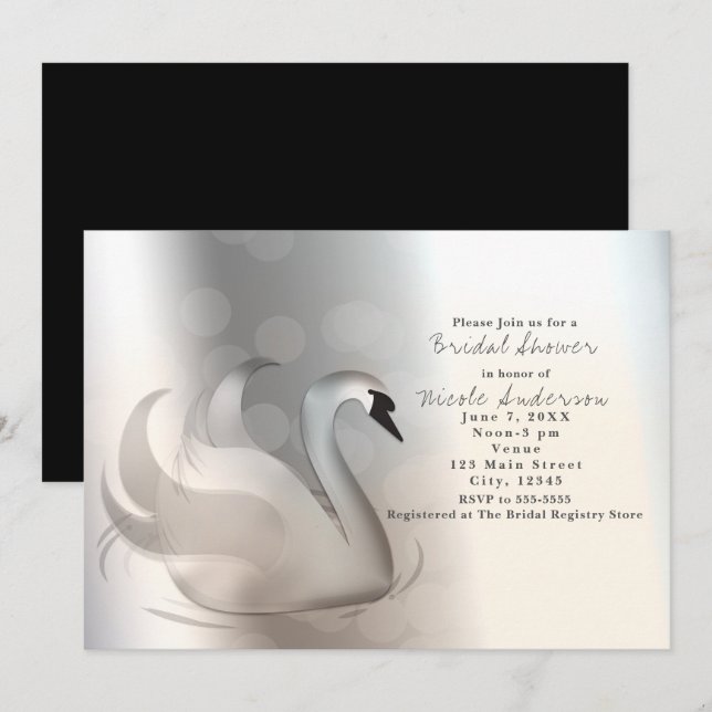 Faire cygne argent chic élégant invitations (Devant / Derrière)