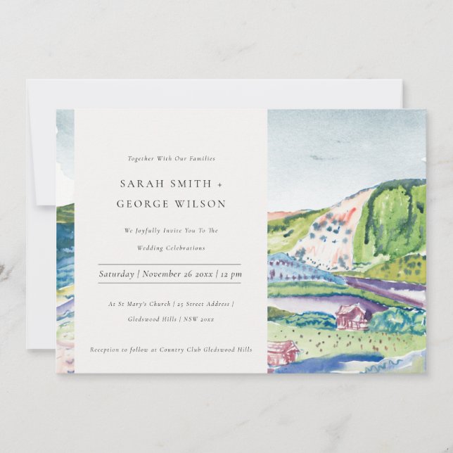 Faire de Montagne Vive Invitation de Mariage Vert  (Devant)